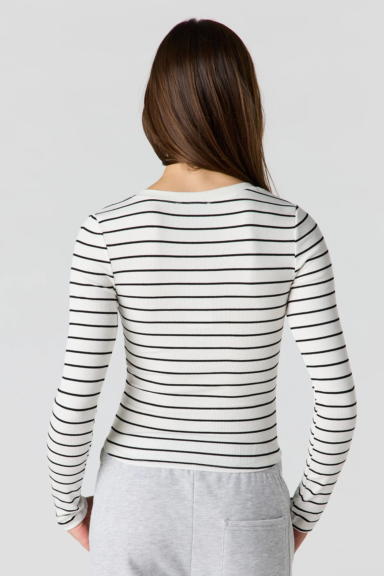 Ribbed V-Neck Long Sleeve Top - Image 14