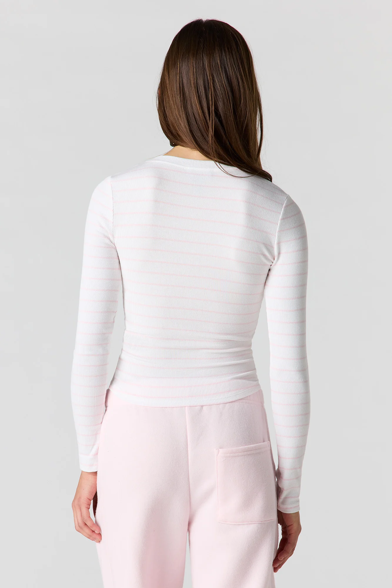 Ribbed V-Neck Long Sleeve Top - Image 17