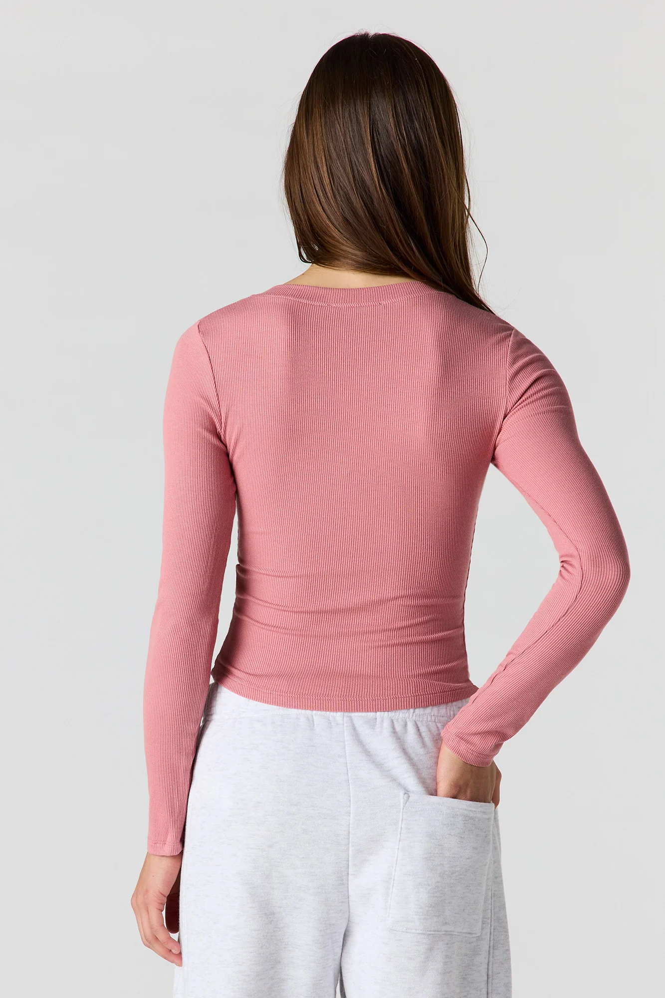 Ribbed V-Neck Long Sleeve Top - Image 20