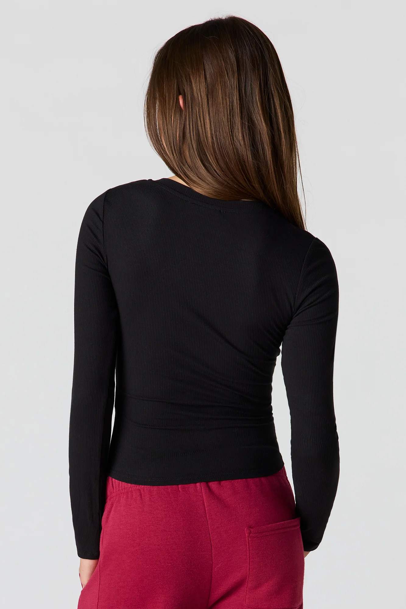 Ribbed V-Neck Long Sleeve Top - Image 5