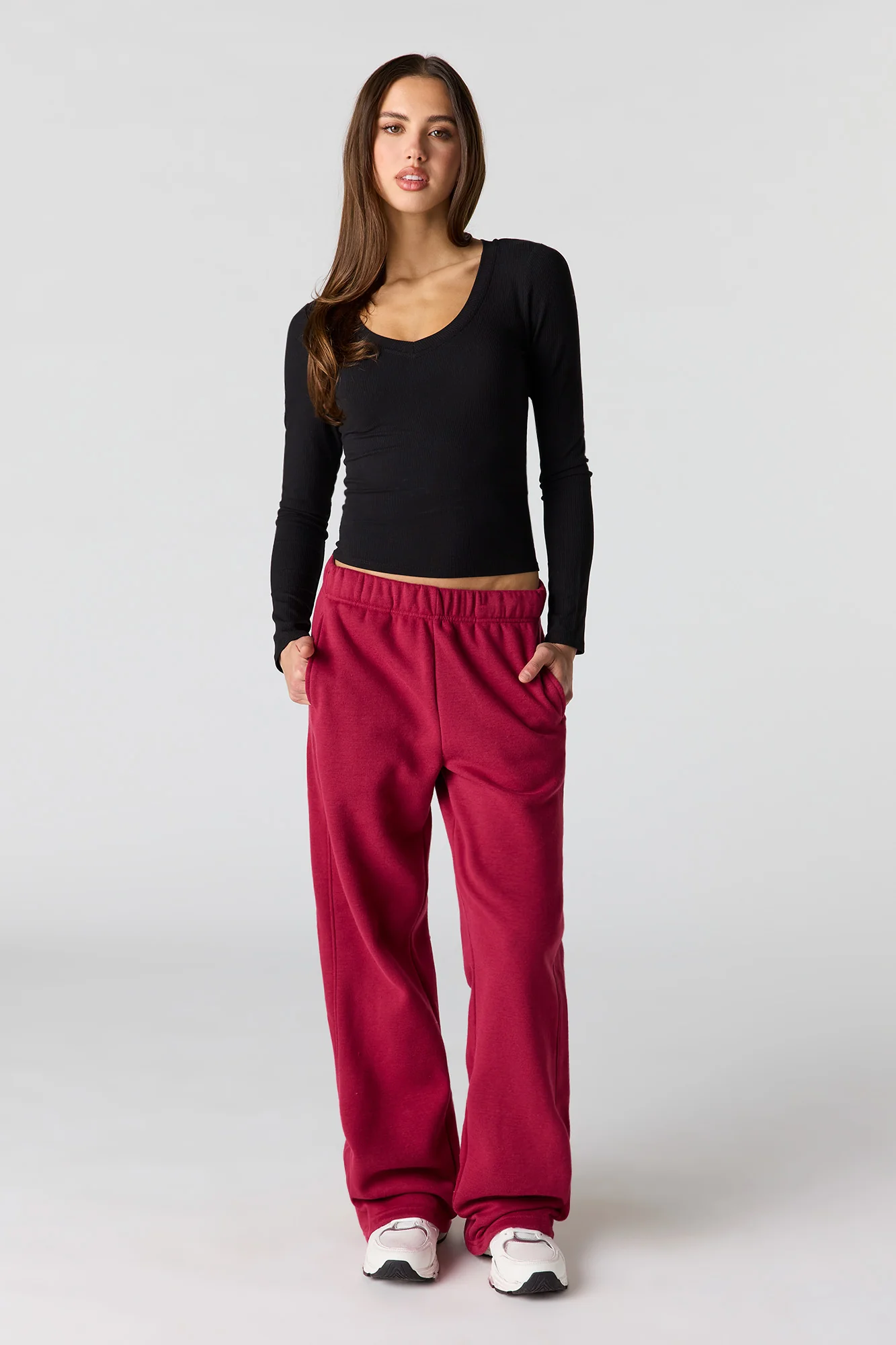 Ribbed V-Neck Long Sleeve Top - Image 6