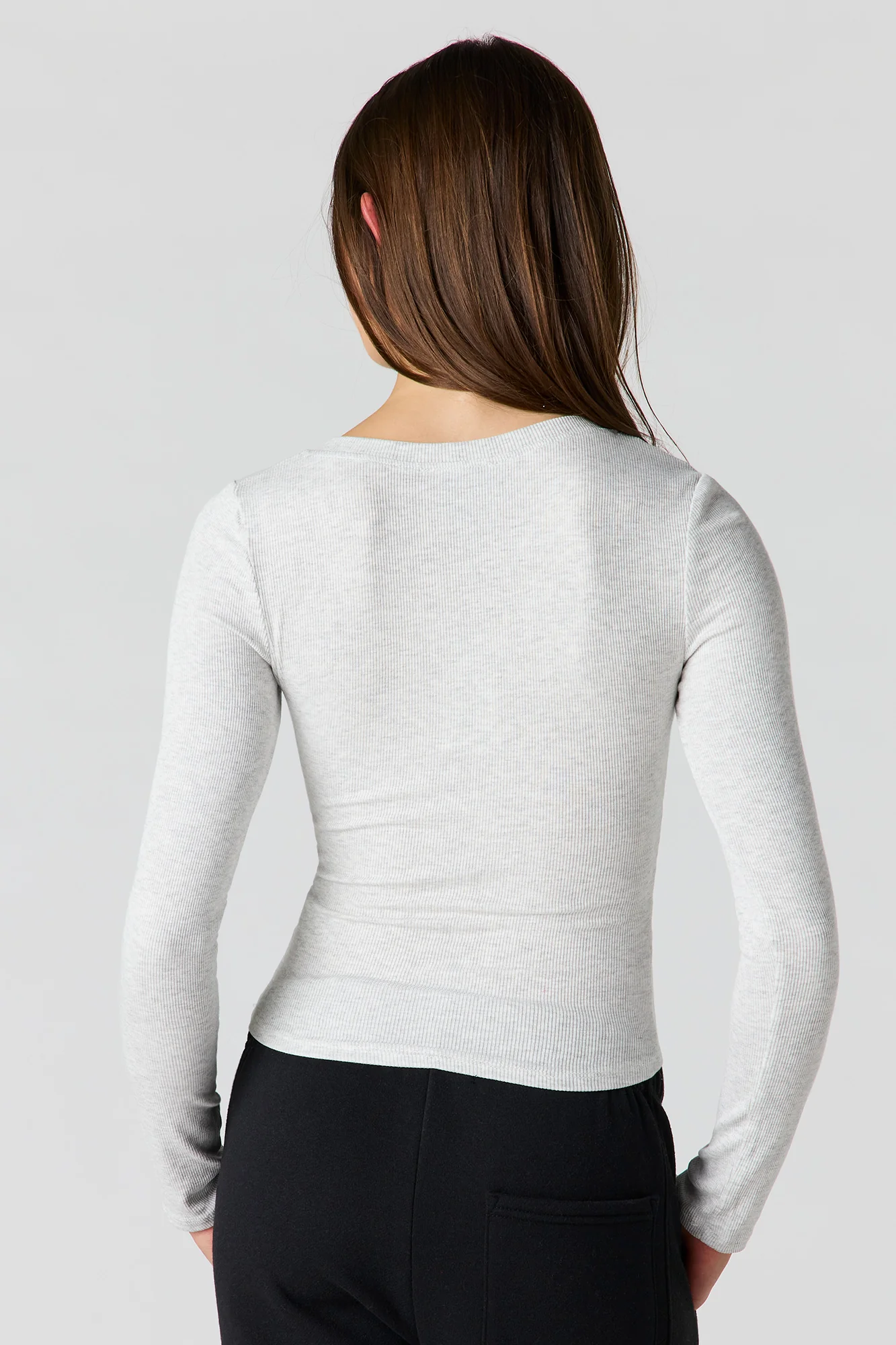 Ribbed V-Neck Long Sleeve Top - Image 8