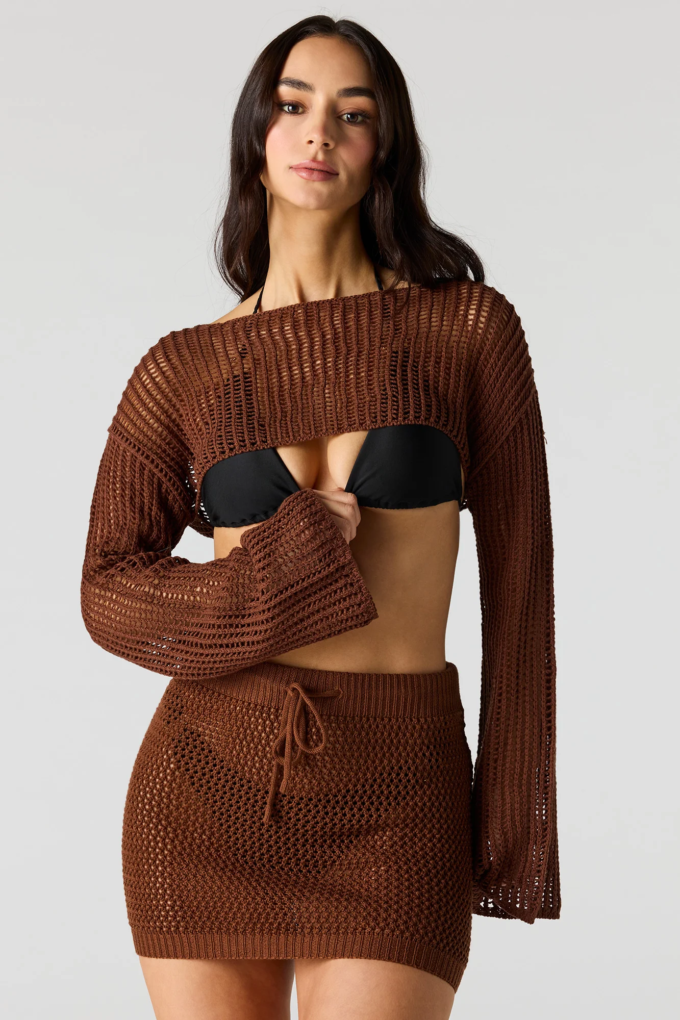 Crochet Cropped Swim Cover Up Top - Image 5