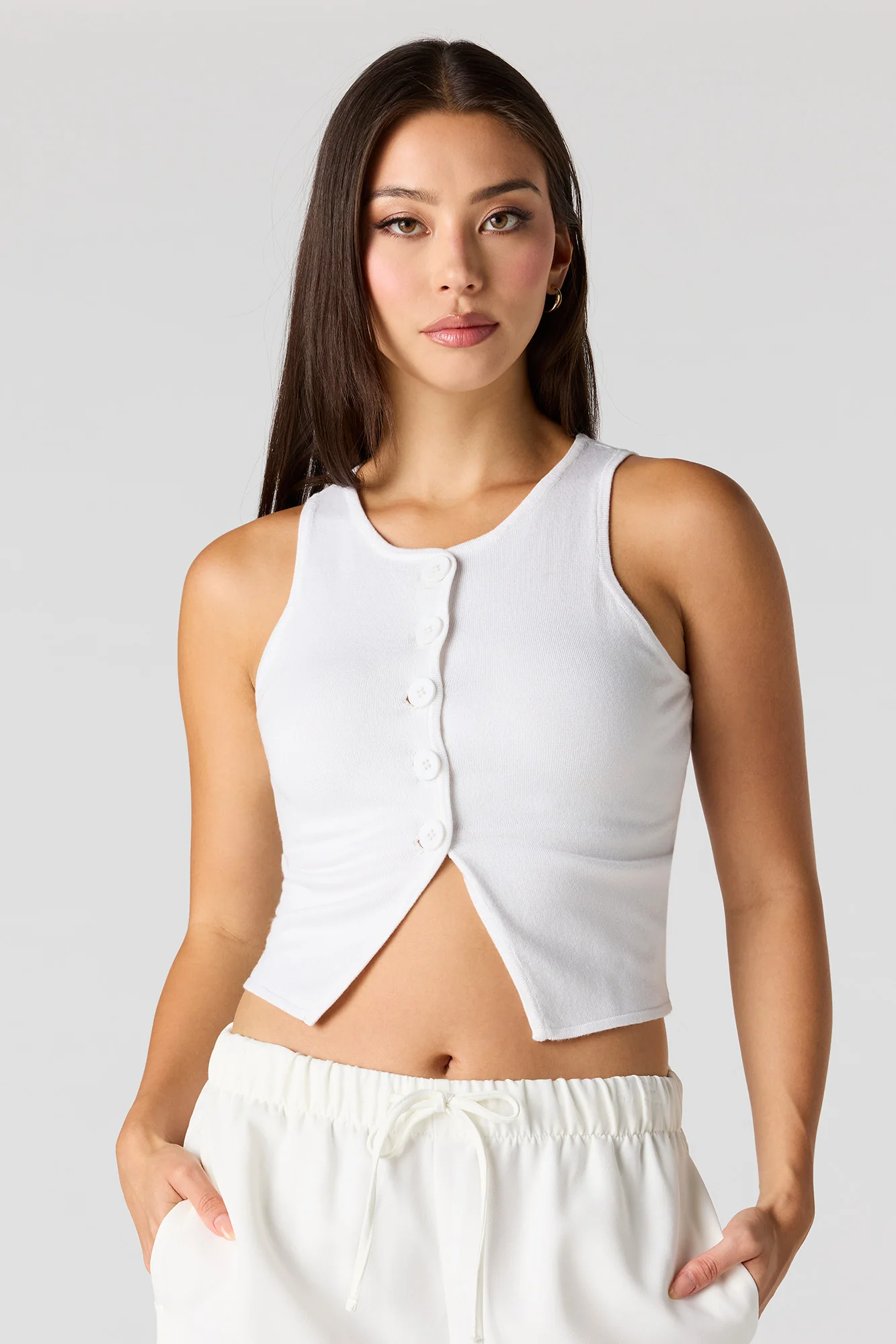 Knit Button Front Vest Top - Image 13