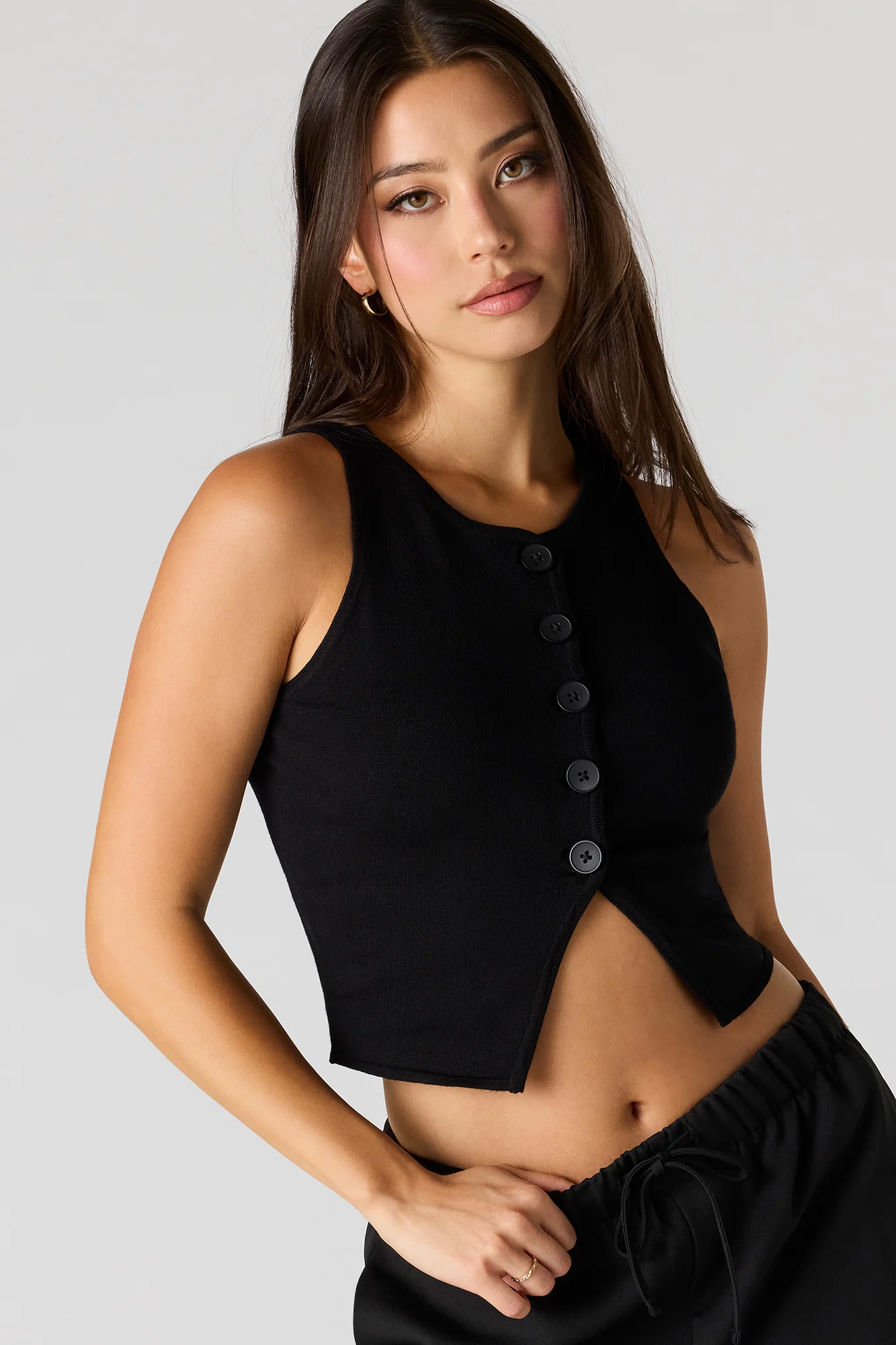 Knit Button Front Vest Top - Image 6