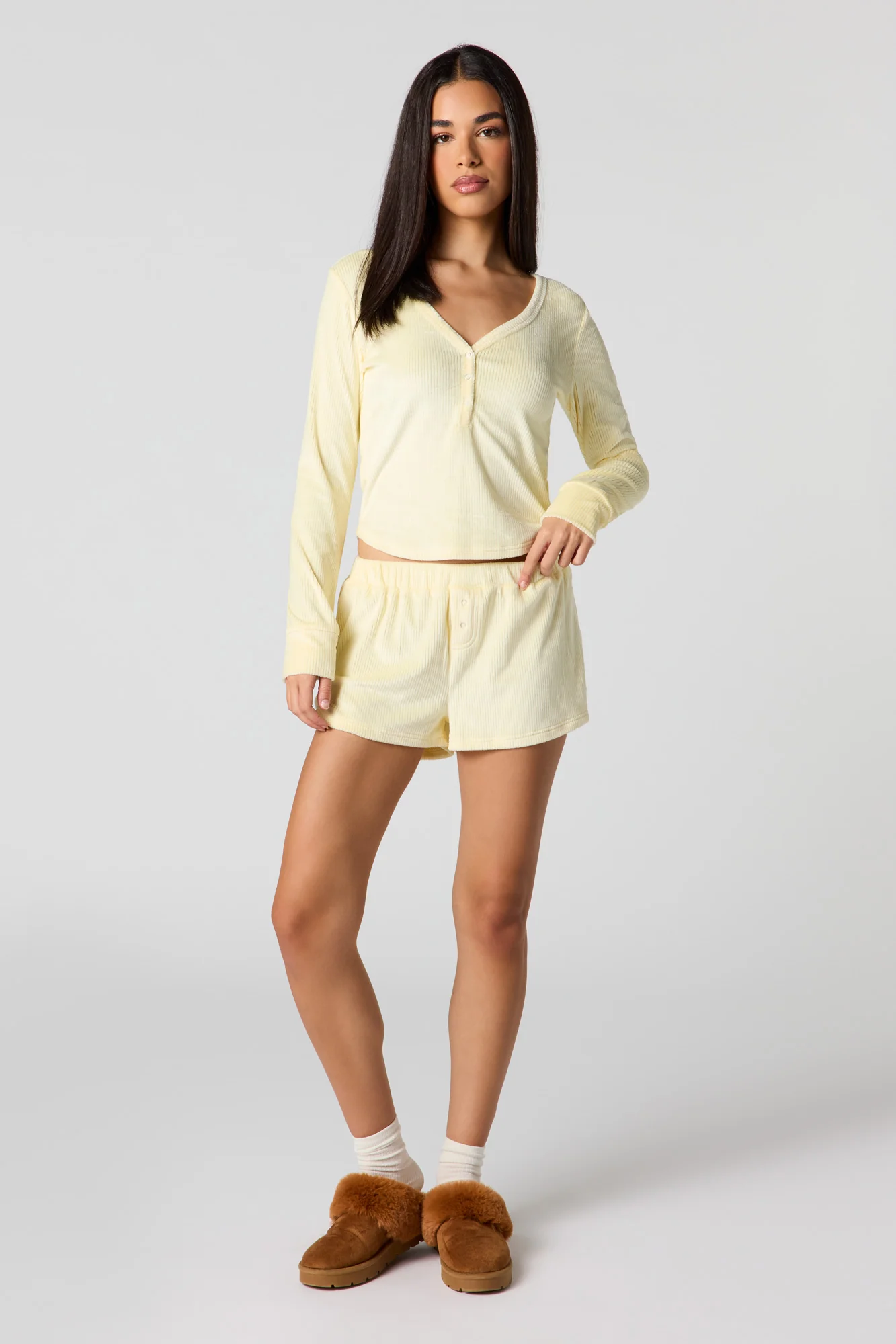 Velour Long Sleeve Top & Short Pajama Set - Image 3